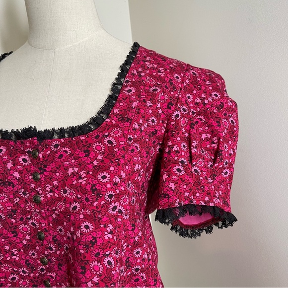 Anthropologie Women’s Maeve Red Black-SZ M-Babydoll Short Puffed Sleeves Top - Picture 5 of 10